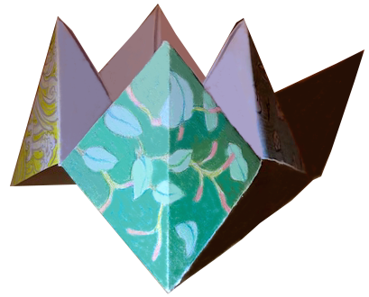 cootie catcher seen from side with focus on green section