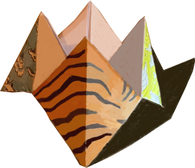 cootie catcher seen from side with focus on orange section